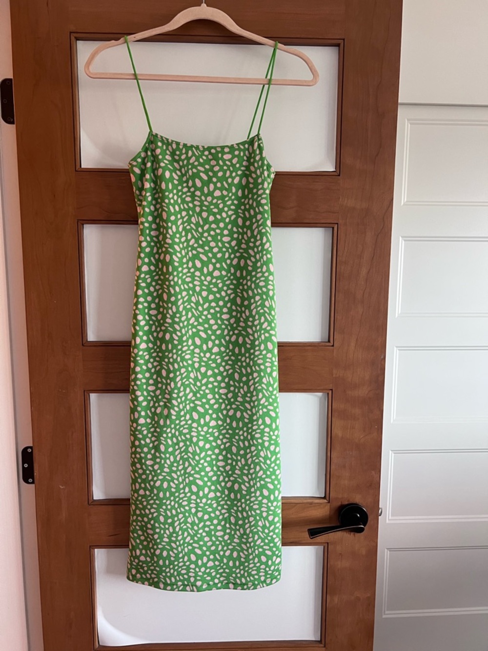 Zara Green and White Spotted Midi Slip Dress